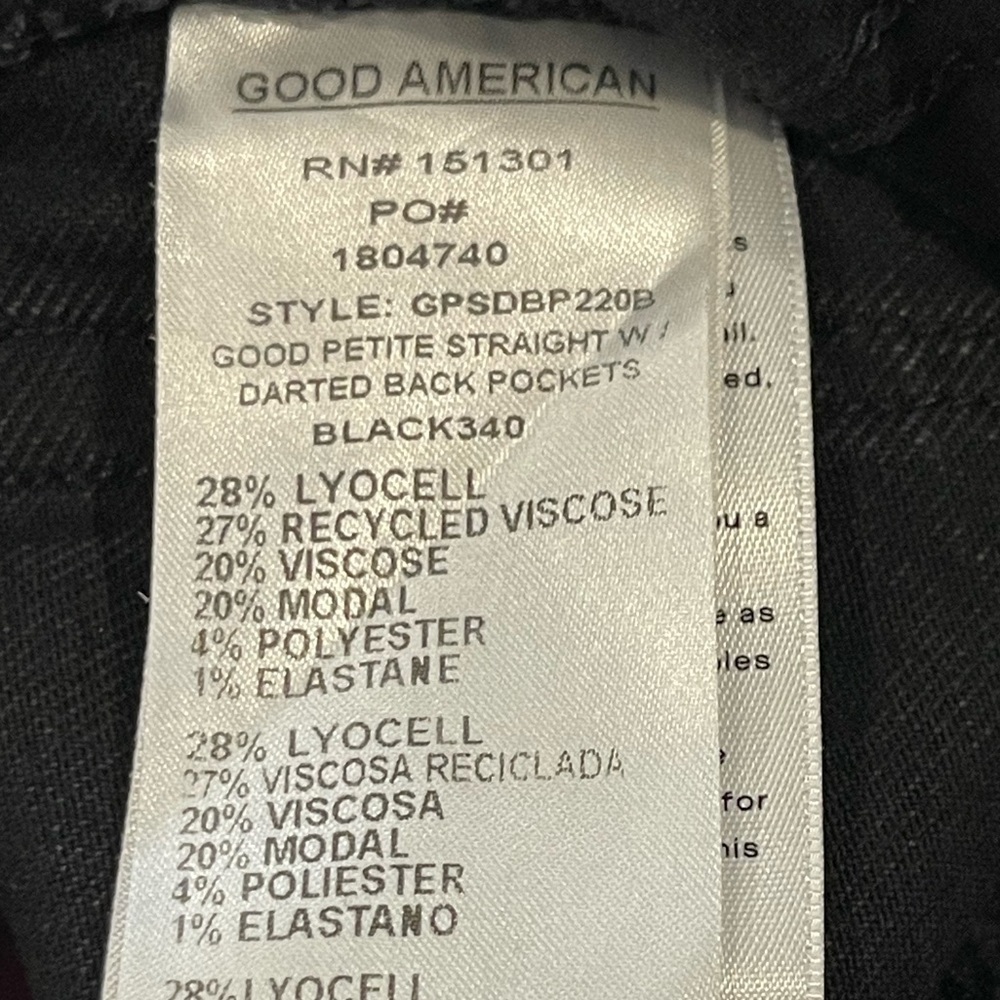 Good American Soft Tech Black Straight Leg Jeans, Good Petite Size 0, Mid-Rise - Picture 11 of 16